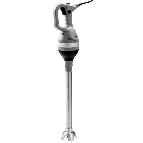 A close-up of a silver and black Sirman Ciclone hand blender.