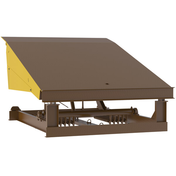 A yellow and black metal platform with a metal cover.