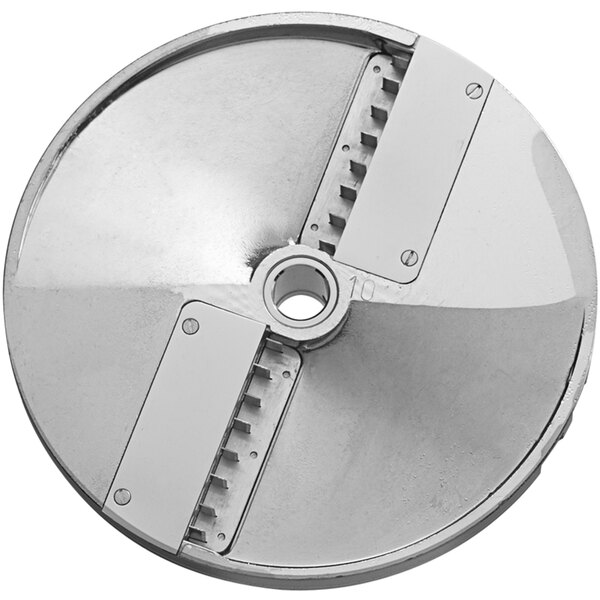 A circular metal Sirman 3/8" Julienne Cutting Disc with holes and blades.