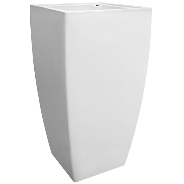 A white rectangular planter with a hole in the middle.