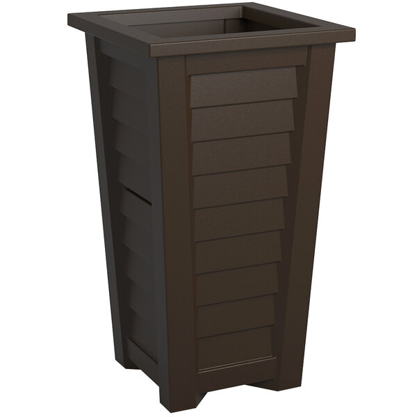 An espresso brown rectangular plastic planter with a square top.