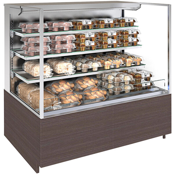 A Structural Concepts Reveal non-refrigerated display case with food on shelves.