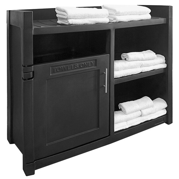 A graphite grey Mayne Fairfield towel valet with white towels on it.