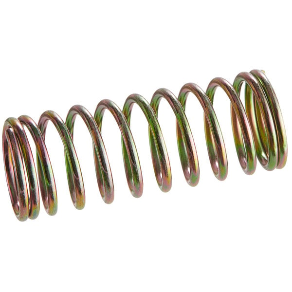 A metal spring with green and yellow accents.