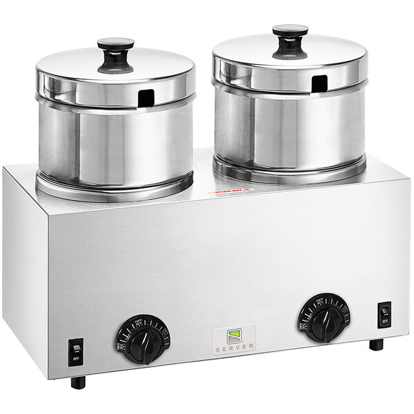 Server 81200 Twin 5 Qt. Soup Warmer with Hinged Lids - 120V, 1000W