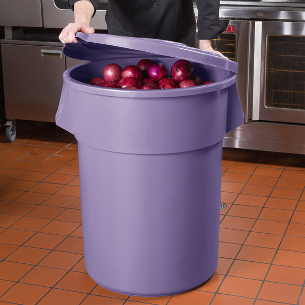 55 Gallon / 880 Cup Purple Round Ingredient Storage Bin with Lid