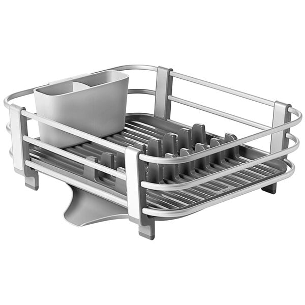 An aluminum OXO Good Grips dish rack with two compartments.