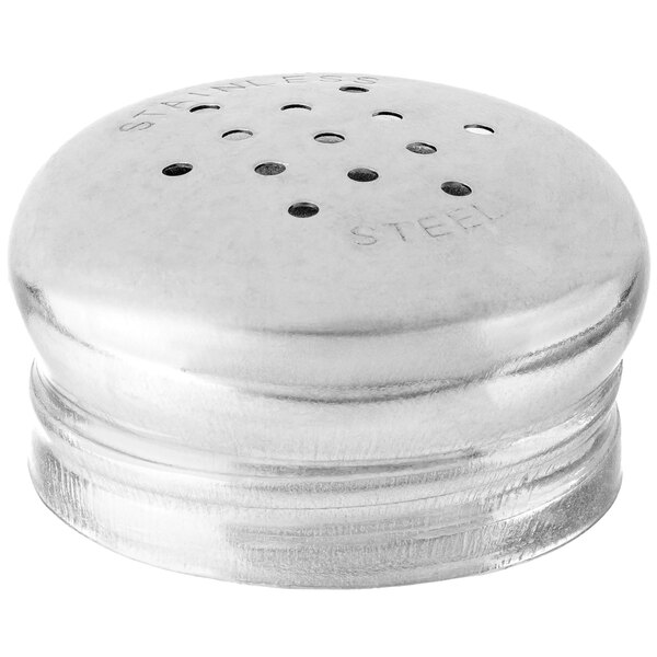 A Tablecraft stainless steel salt shaker top with holes.