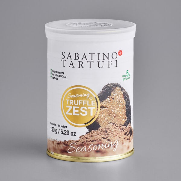 A white container of Sabatino Tartufi Truffle Zest with a white label.