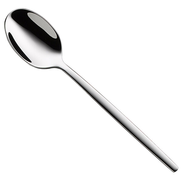 A WMF by BauscherHepp Sofia stainless steel demitasse spoon with a long handle.