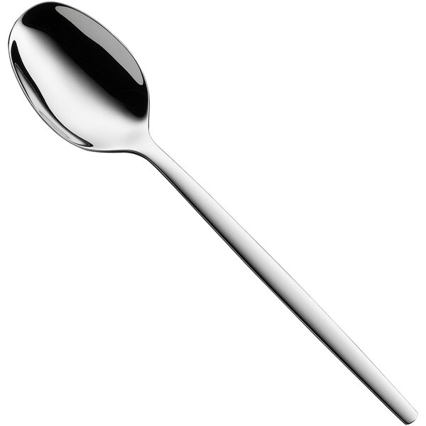 A WMF Sofia stainless steel dessert spoon with a long handle.