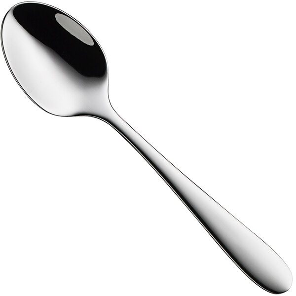 A WMF by BauscherHepp Sara stainless steel demitasse spoon with a silver handle and black spoon bowl.