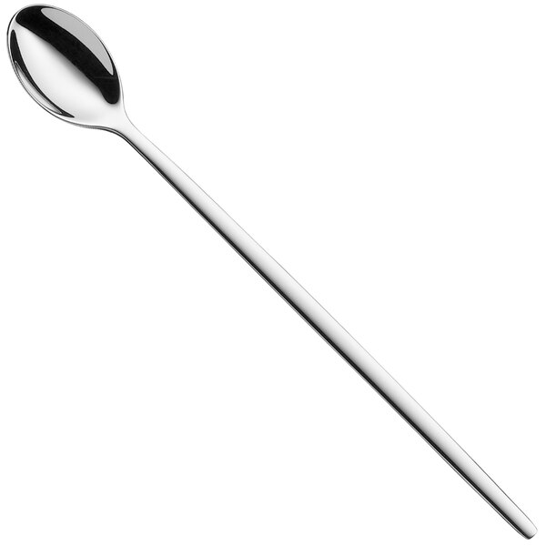 An Elea stainless steel iced tea spoon with a long handle and silver finish.
