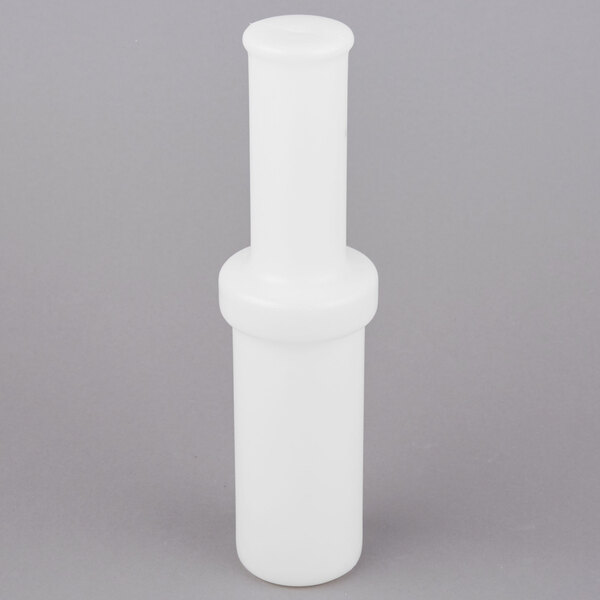 A white plastic tube with a long cylindrical neck and a black handle.