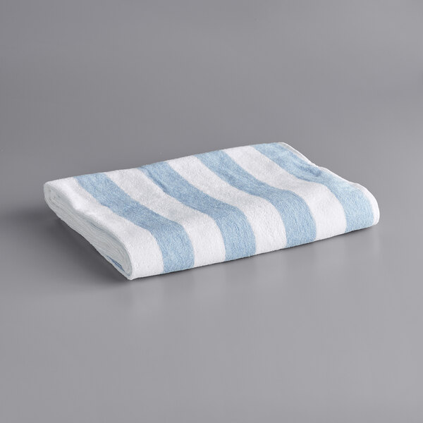 Oxford Resistenzia 30" x 70" Blue Stripes Cotton / Poly Cabana Pool Towel 15 lb. - 24/Case