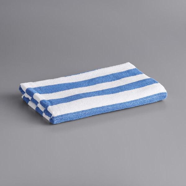 Oxford Classic 30 x 60 Blue Stripes 100% Cotton Cabana Pool Towel 9 lb. -  36/Case