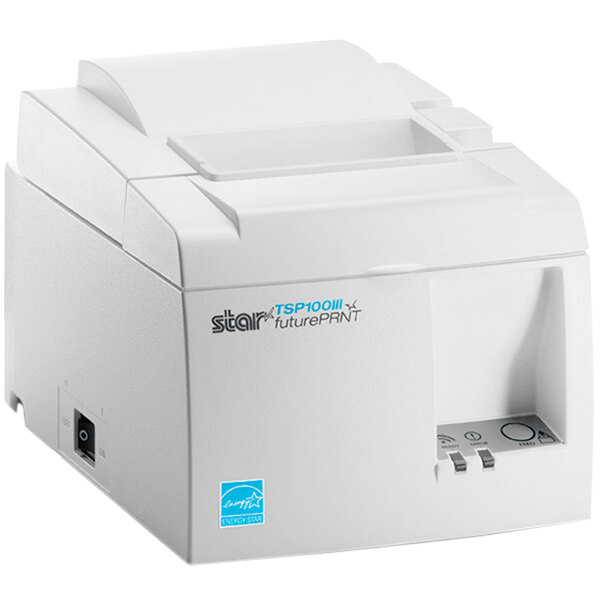 A white Star TSP143IIIBi thermal receipt printer with a white cover.