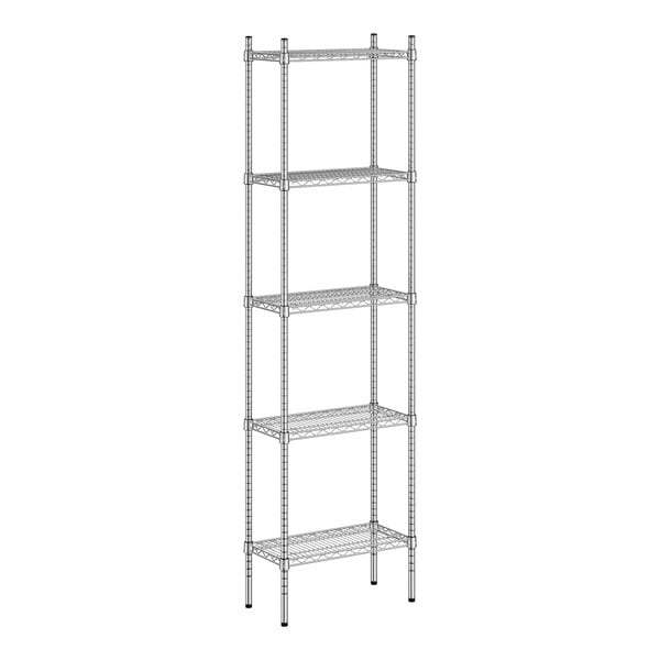 A white wireframe metal Regency shelving unit with four shelves.
