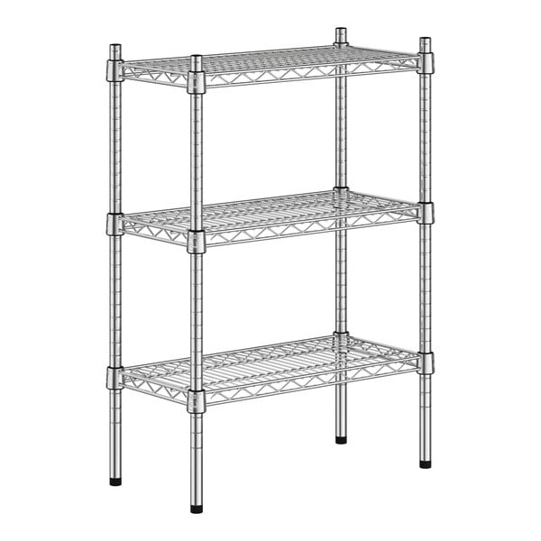 A Regency stainless steel wire shelving unit with three shelves.