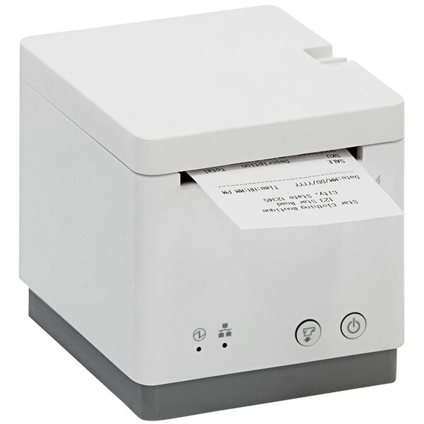 A white Star mC-Print2 receipt printer with a paper roll on top.