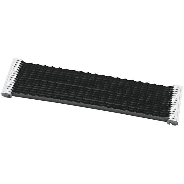 A black and white metal blade assembly with wavy lines.
