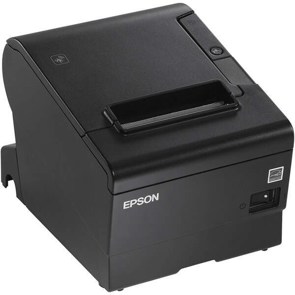 An Epson TM-T88VI-i receipt printer with a black lid.