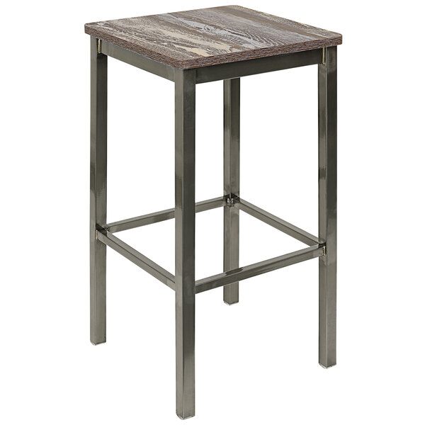 A BFM Seating metal backless bar stool with a wood seat.
