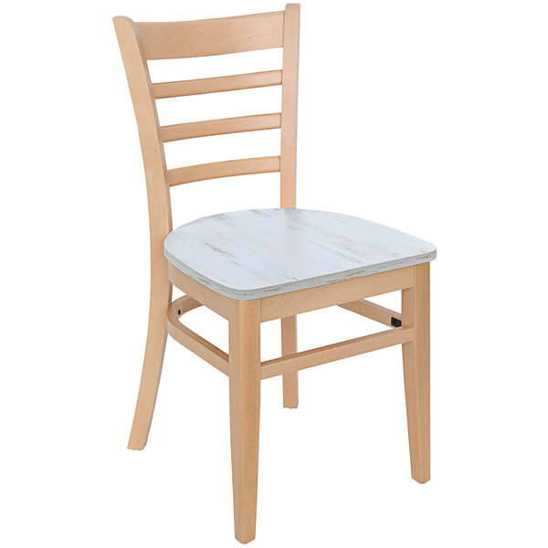 A BFM Seating Berkeley wooden side chair with a white seat and back.