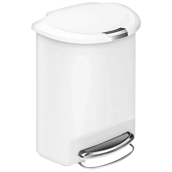simplehuman CW1356 13 Gallon / 50 Liter White SemiRound StepOn Trash Can