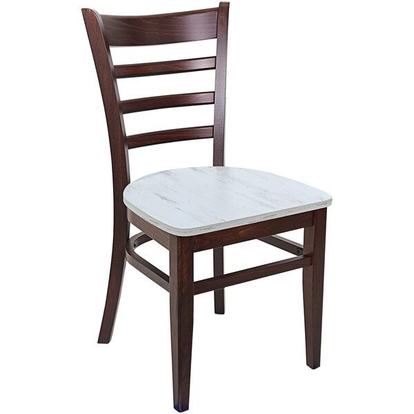 A BFM Seating Berkeley wooden side chair with a white seat.