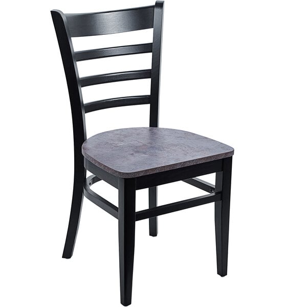 A BFM Seating black beechwood ladder back side chair with a copper seat and back.