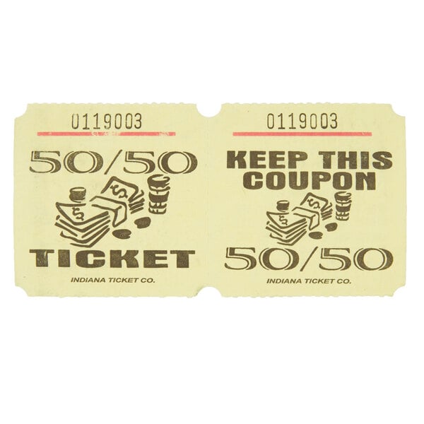 Yellow 50/50 Marquee Raffle Tickets - 1000/Roll