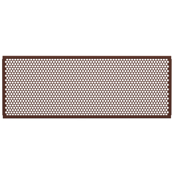 A brown metal mesh with white circles.
