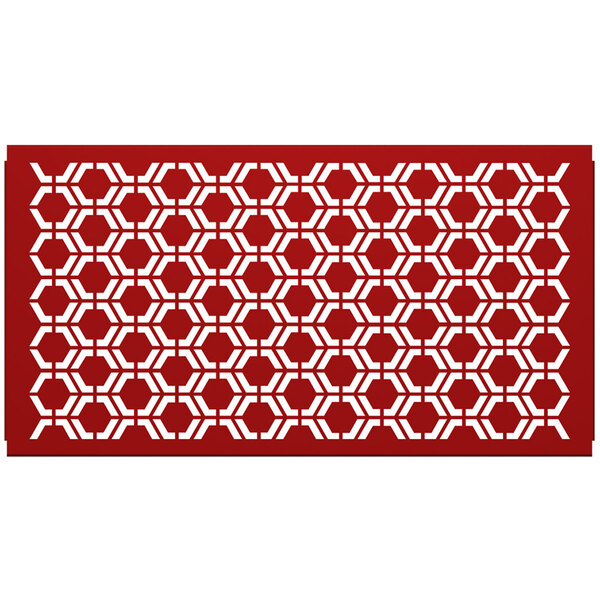 A red hexagonal partition panel with a white geometric pattern.