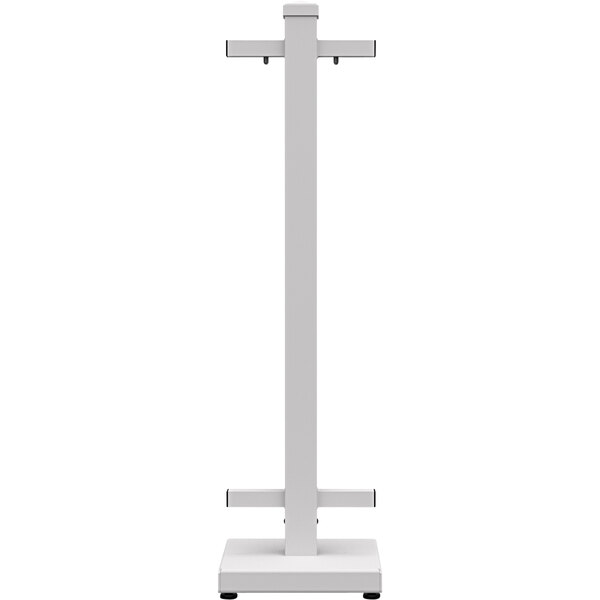 A white rectangular SelectSpace stand with metal base and stand.