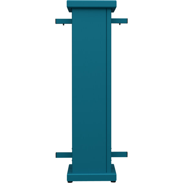 A teal rectangular pedestal with a circle cut-out on top.