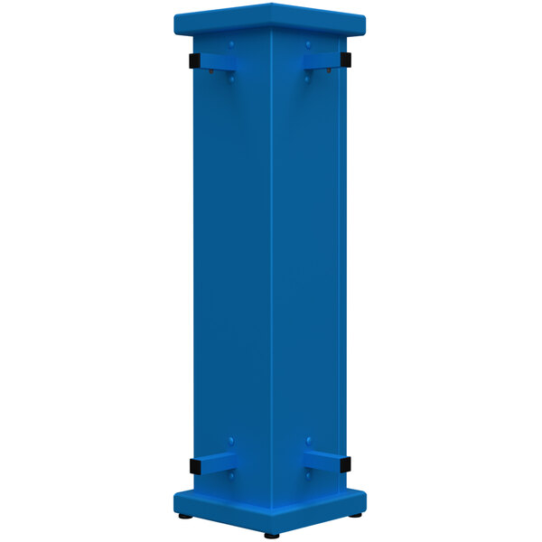 A sky blue rectangular corner planter with a circle top cut-out.