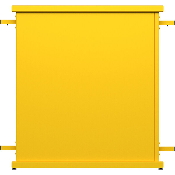 A bright yellow rectangular planter with circle cut-outs on top.