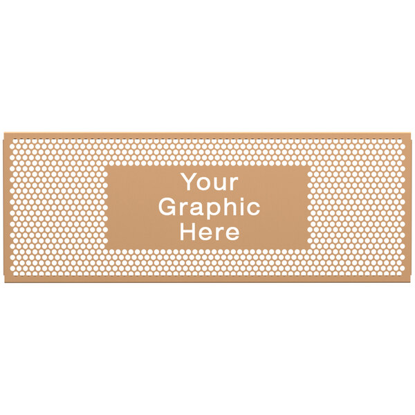 A brown sign with white text that says "Your Graphic Here" on a white grid panel.