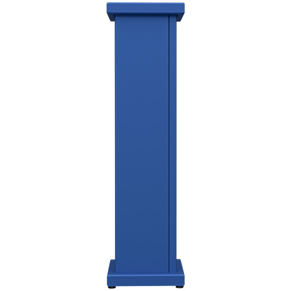 A royal blue SelectSpace stand-alone planter with a circle top cut out on a metal base.