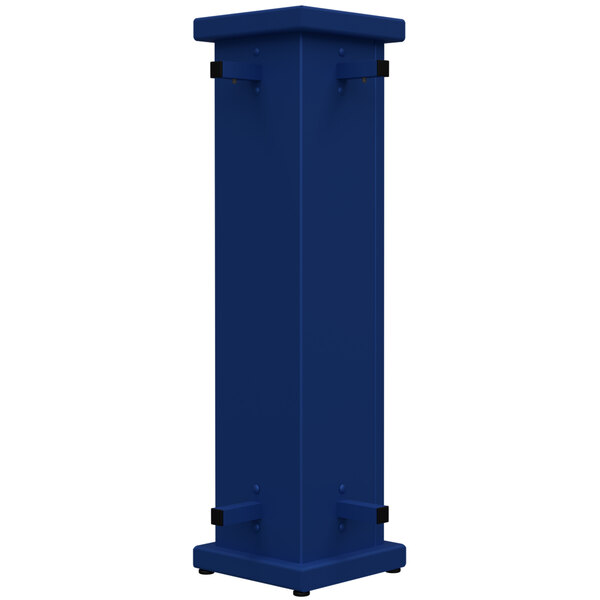 A royal blue rectangular corner planter with square top cut-out.