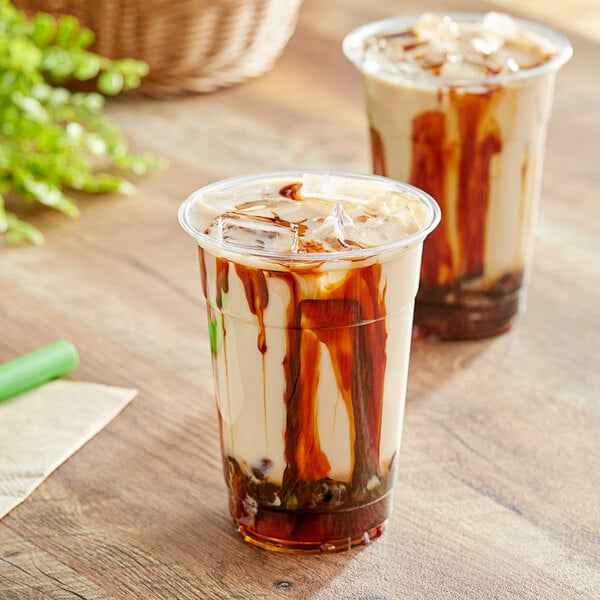 Two cups of iced coffee with Fanale brown sugar syrup.