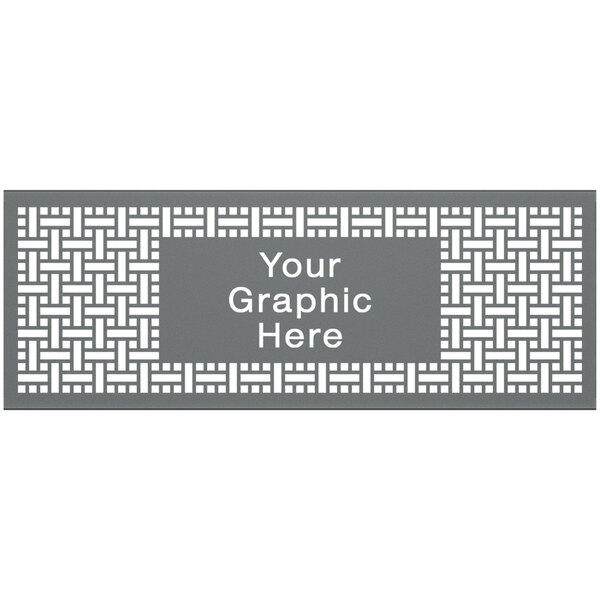 A grey rectangular sign with a white square weave pattern.