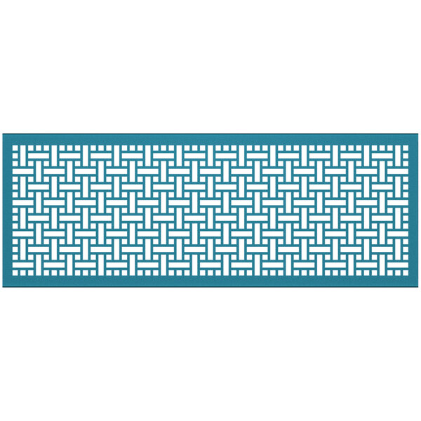 A teal rectangular panel with a white lattice pattern.