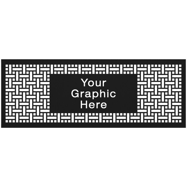 A black rectangular partition panel with a white square weave pattern.