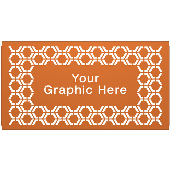 A rectangular orange partition panel with white hexagonal pattern and the words "your graphic here" in white.