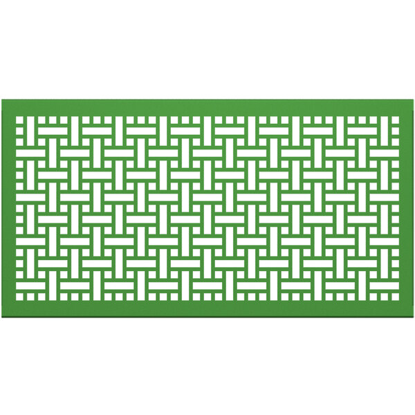 A green rectangular panel with a white square weave pattern.
