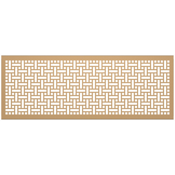 A brown rectangular panel with a square weave pattern in white.
