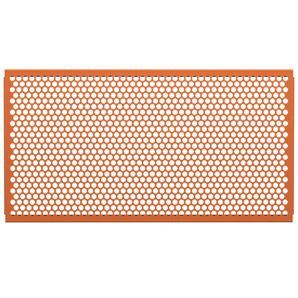 A burnt orange mesh partition panel with a circle pattern.