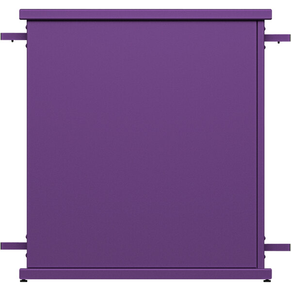 A purple rectangular planter with a rectangle top cut-out and metal bars.